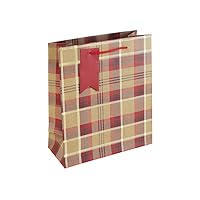 Clairefontaine cfX-31319-3 Christmas Paper Bag, Craft (100% Recycled Paper), Tartan, S Size, 8.5 x 10.0 x 4.0 inches (21.5 x 25.3 x 10.2 cm), Mini Tag Included, Foil Stamped