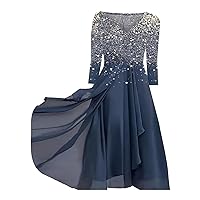 Women's Mesh Color Block Womens Dress Spring Pleated Party Dresses Sequin Chiffon Trendy Sparkle Long Sleeve Casual