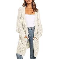 MEROKEETY Women's Oversized Long Batwing Sleeve Cardigan Waffle Knit Sweater Coat