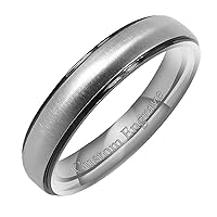Custom Personalize Engrave Matte & Brushed Dome Beveled Edge Ring Male Female Men Women His Her Groom Bride Promise Ring Wedding Bands Titanium Ring Color: Black & Silver Sz