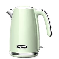 Electric Kettle Stainless Steel 1.7L - 1500W Quick Boil, Retro Style, Auto Shut-Off, Boil Dry Protection with Filter & Water Gauge - Perfect for Tea, Hot Water, Green