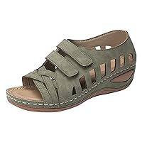 Women's Flat Sandals Ankle Strap Flat Sandals Vintage Embroidered Wedge-Heel Roman Flat Sandals