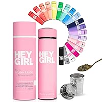 Hey Girl Tea Infuser Bottle 450ml - Insulated Stainless Steel Water Bottle - Thermos Tea Tumbler with Tea Diffuser - Portable Travel Mug for Loose Leaf Tea & Infused Water - Tea Lovers Gifts for Women