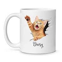 Customized Startled Orange Tabby Cat Hands Up To The Sky Travel Mug, Personalized Name On Meaningful Animal Coffee Cup Presents For Kids, Custom Cute Tabby Cat Tea Cup For Friends