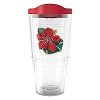 Tervis Tropical Hibiscus Collection Made in USA Double Walled Insulated Tumbler Travel Cup Keeps Drinks Cold & Hot, 24oz, Tropical Red Hibiscus