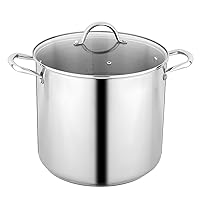 Stockpot Stainless Steel 20 Quart with Tempered Glass Lid for Cooking Riveted Handle, Heavy Duty Vessel,Induction Compatible All Cooktops in Use, Dishwasher & Oven Safe
