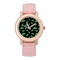 Pattern with Bat Classic Watches for Women Funny Graphic Pink Girls Watch Easy to Read