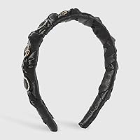 Braid with Diamond Satin Headband French Retro Girl Wide Edge Pressure Headband (Color : Black)