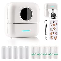 HuiJuKeJi Mini Sticker Printer Bluetooth Smart Pocket Inkless Thermal Printer with 11 Rolls Thermal Paper and Sticker for iOS&Android, Portable Receipt Printer for Photo Journal Notes Memo