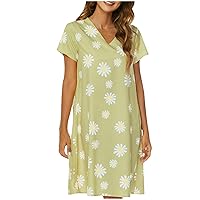 Summer Dresses for Women Casual T Shirt Dresses Swing Flowy Beach Vacation Sundress V-Neck Short Sleeve Tunic Dress