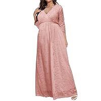MAYFASEY Women's Plus Size Floral Lace Wedding Dress 3 4 Sleeve Bridesmaid Evening Party Long Maxi Dresses with Pockets