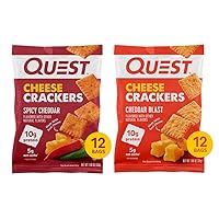 Bundle of Quest Nutrition Cheese Crackers, Cheddar Blast x 12, Spicy Cheddar Blast x 12, 10g of Protein, Low Carb, Made with Real Cheese, 24 Count (1.06 oz bags)