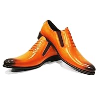 PeppeShoes Modello Orino - Handmade Italian Mens Color Orange Moccasins Loafers - Cowhide Hand Painted Leather - Slip-On
