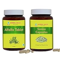 HERBAL HILLS Alfalfa Tablets and Senna Leaf Capsules Pack of 2 Combo