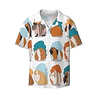 Happy Walking Kitty Print Mens Casual Button Down Shirts Short Sleeve Wrinkle Free Summer Dress Shirt with Pocket