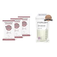 Momcozy Natural Wipes for Pump Parts 30 Count (Pack of 3) + Momcozy Temp-Sensing Breastmilk Storing Bags 120PCS