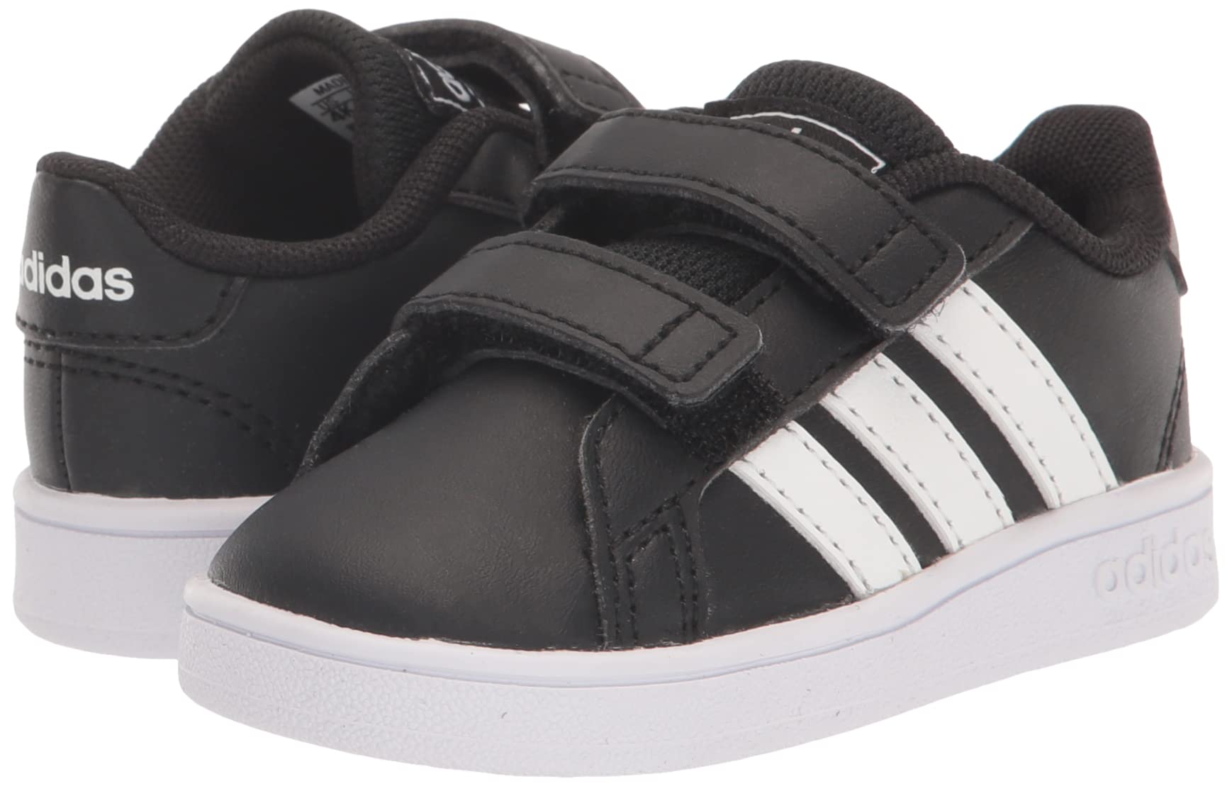 adidas unisex baby Grand Court Tennis Shoe, Black/White/White, 7.5 Toddler US