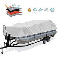 Trailerable 800D PU Heavy Duty Pontoon Boat Cover, 22-24ft Waterproof Marine Grade Oxford UV Resistant Polyester Canvas Cover, Boat Cover for Pontoon with Adjustable 18 Tie Down Straps, Gray