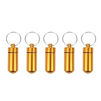 5 Pcs Portable Aluminum Pill Box Sealed Case Keychain, Pocket Medicine Bottle for Outdoor Activities Camping Traveling,Yellow