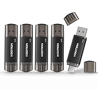 64GB USB 2.0 Type C Stick 5-Pack, KOOTION 2-in-1 Dual Flash Drive USB A + USB C OTG Flash Drive for Android Smartphone Tablet Computer Laptop (Black)