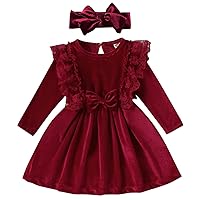 Vintage Princess Toddler Baby Girl Long Sleeve Velvet Ruffle Tutu Lace Dress Xmas Wedding Birthday Party Fall Winter Clothes