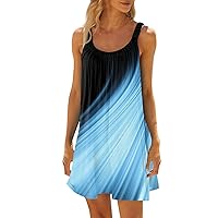 Dresses for Women 2024 Printed Pleated Dresses Sleeveless Casual Dress Vacation Trendy Lightweight Beach Dress
