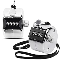 Oligei 2 Pack Metal Hand Counter Four-Digit Counter with Nylon Lanyard Silver Counter Click Counter Handheld Click Counter Digital Counting