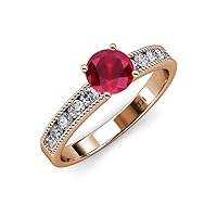 Ruby & Natural Diamond Engagement Ring Milgrain Work 1.65 ctw 14K Rose Gold