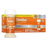 Similac 360 Total Care Sensitive* Infant Formula With 5 HMO Prebiotics, for Fussiness & Gas Due to Lactose Sensitivity, Non-GMO, Baby Formula, Ready to Feed, 2-fl-oz Bottle, Pack of 12