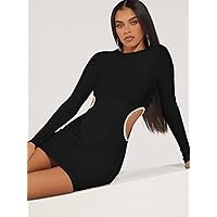 Womens Fall Fashion 2022 Cut Out Waist Bodycon Dress (Color : Black, Size : X-Small)