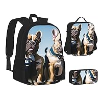 French Bulldog Backpack, Laptop Backpack With Lunch Bag And Storage Box 3 Piece Set, 15 Inch Large Backpack