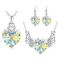 PLATO H 2 Heart Necklaces and Earrings Bundle Crystals for Women Girl with Gift Box