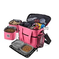 Mobile Dog Gear, Week Away Dog Travel Bag for Medium and Large Dogs, Includes Lined Food Carriers and 2 Collapsible Dog Bowl, Pink, Meets Airline Requirements