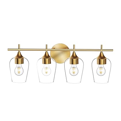 Hamilyeah Gold Bathroom Light Fixtures Over Mirror, 4 Light Vanity Light with Champagne Brass, Modern Vanity Lighting for Bath, Living Room, Kitchen, Bedroom, Dining Room, UL Listed