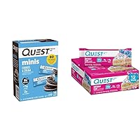 Quest Nutrition Mini Cookies & Cream Protein Bars, High Protein, Low Carb, Keto Friendly, 14 Count & Birthday Cake Protein Bars, High Protein, Low Carb, Gluten Free, Keto Friendly, 12 Count