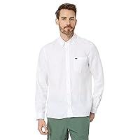 Lacoste Mens Long Sleeve Regular Fit Linen Button Down With Front Pocket