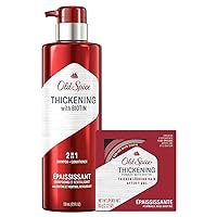Old Spice Men's Thickening 2-in-1 Shampoo and Conditioner with Biotin and Menthol (17.9 Fl Oz) & Thickening Styling Pomade Infused with Biotin Bundle (2.22 Oz)