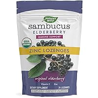 Nature’s Way Sambucus Organic Zinc Lozenges, Elderberry and Zinc Lozenges with Vitamin C, Certified Organic, 24 Lozenges