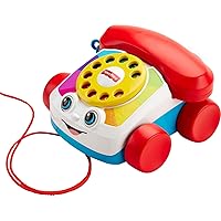 Toddler Pull Toy Chatter Telephone Pretend Phone with Rotary Dial and Wheels for Walking Play Ages 1+ years