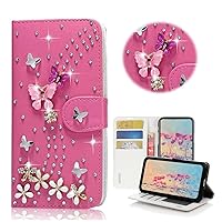 STENES Bling Wallet Phone Case Compatible with iPhone 15 Pro Max Case - Stylish - 3D Handmade S-Link Butterfly Floral Magnetic Wallet Stand Girls Women Leather Cover - Hot Red