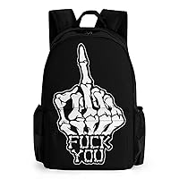 Fuck You Skeleton Middle Finger 17 Inch Laptop Backpack Large Capacity Daypack Travel Shoulder Bag for Men&Women