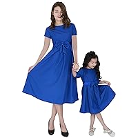 Mommy and Me Family Matching Fashion Dresses Outfits Print O-Neck Dress Short Dress