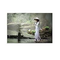Beautiful Women of Vietnamese Traditional Culture. Ao Dai Is A Traditional Dress Poster Wall Art Paintings Canvas Wall Decor Home Decor Living Room Decor Aesthetic 12x18inch(30x45cm) Unframe-style
