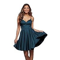 Xijun Women's Short Homecoming Dresses for Juniors Satin Double Spaghetti Straps Teens Formal Party Dress with Pockets
