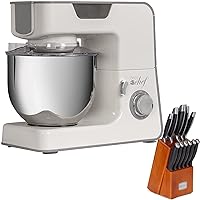 Deco Chef 5.5QT Kitchen Stand Mixer, 550W 8-Speed Motor with Pulse Functionality, Includes Dough Hook, Flat Beater, Wire Whip, Steel Mixing Bowl, with 12-Piece Stainless Steel Kitchen Knife Set