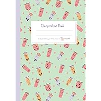 Boba Bubble Tea Composition Notebook Journal in Matcha Milk Tea Green with Purple Trim: 7” x 10” Softcover Kawaii Notebook with 100 Lined Pages for ... Journaling, Writing, Artists & Boba Lovers