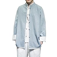 Spring and autumn Chinese style men's solid color cotton linen long sleeve shirt plus size jacket