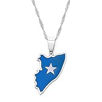 Map of Somalia Pendant Necklaces - Women Men Charm Maps Clavicle Chain Jewelry, Ethnic Hip Hop Country Flag Necklac