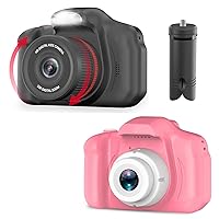 Seckton Kids Selfie Camera for Girls Age 3-9 Pink & Digital Video Cameras with Flash for Kids 6-10, Portable Camera Toy 3 4 5 6 7 8 9 10 Year Old Boys Girls Black
