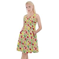 CowCow Womens Vegetable Organic Food Yellow Corn Stalk Print Casual Knee Length Skater Dress with Pockets, XS-5XL